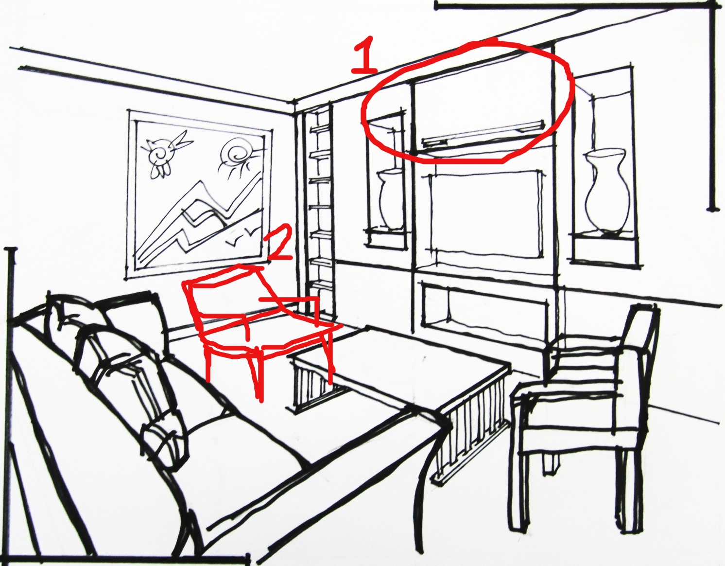 3D Sketches Living Room Designs